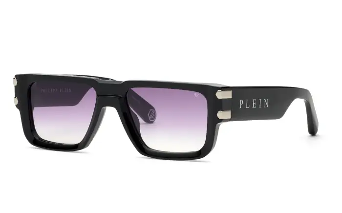 Philipp Plein Uomo SPP229 PLEIN EAGLE 700Y Occhiali da sole Acetato Nero Viola Geometrica Normale Sfumato