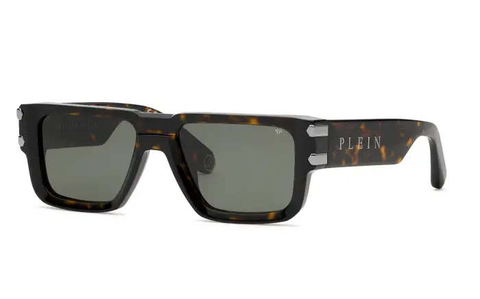 Philipp Plein Uomo SPP229 PLEIN EAGLE 722 Occhiali da sole Acetato Havana Verde Geometrica Normale