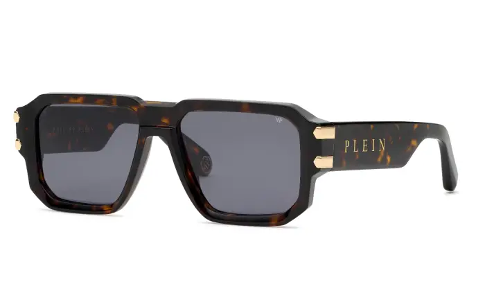 Philipp Plein Uomo SPP230 PLEIN EAGLE 722Y Occhiali da sole Acetato Havana Fumo Geometrica Normale