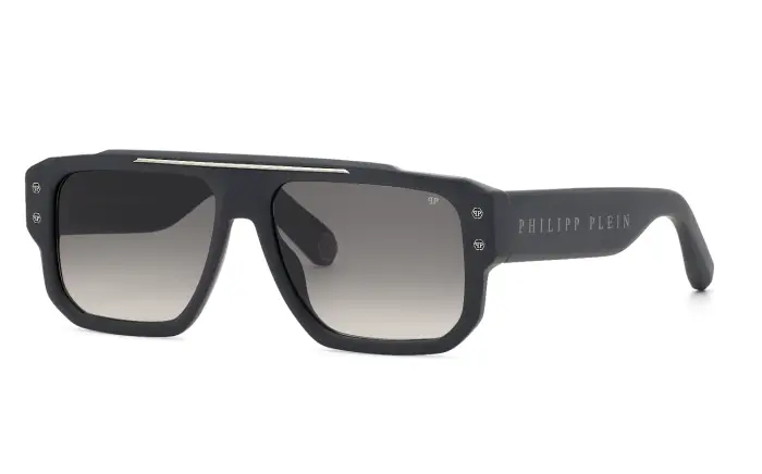 Philipp Plein Uomo SPP231 PLEIN STUD 0I41 Occhiali da sole Acetato Grigio Fumo Geometrica Normale Sfumato