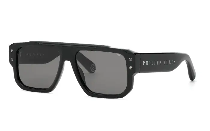 Philipp Plein Uomo SPP231 PLEIN STUD 700 Occhiali da sole Acetato Nero Fumo Geometrica Normale
