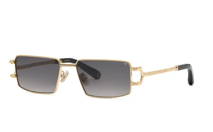 Philipp Plein Uomo SPP245 PLEIN SLEEK 300 Occhiali da sole Metallo Oro Fumo Geometrica Normale Sfumato