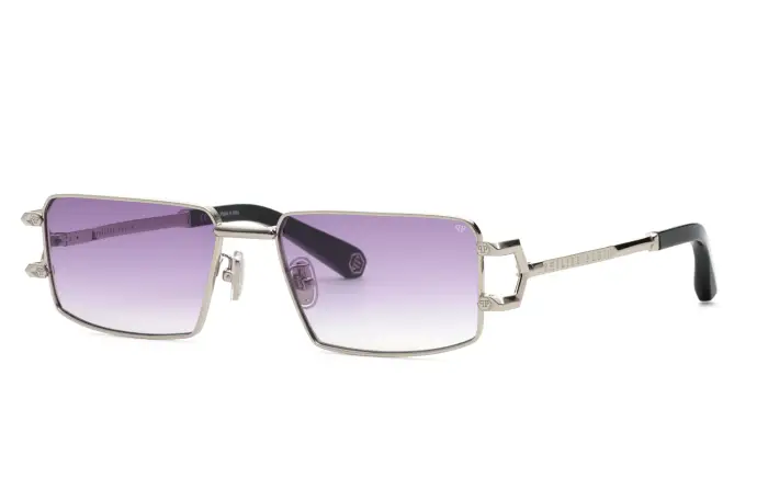 Philipp Plein Uomo SPP245 PLEIN SLEEK 579 Occhiali da sole Metallo Palladio Viola Geometrica Normale Sfumato
