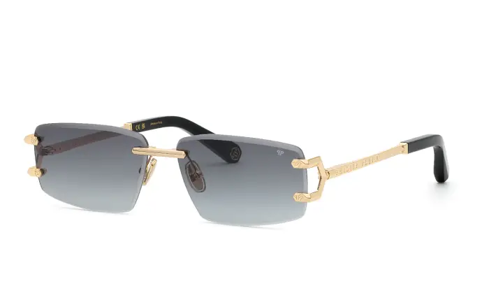 Philipp Plein Uomo SPP276M PLEIN SLEEK 300 Occhiali da sole Metallo Oro Fumo Geometrica Normale Sfumato