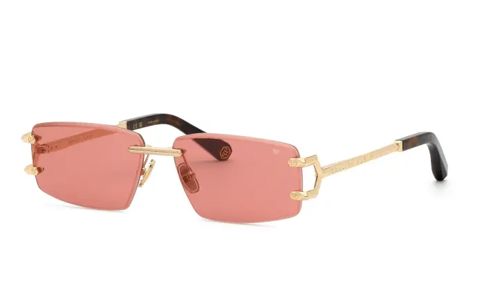 Philipp Plein Uomo SPP276M PLEIN SLEEK 300J Occhiali da sole Metallo Oro Rosso Geometrica Normale