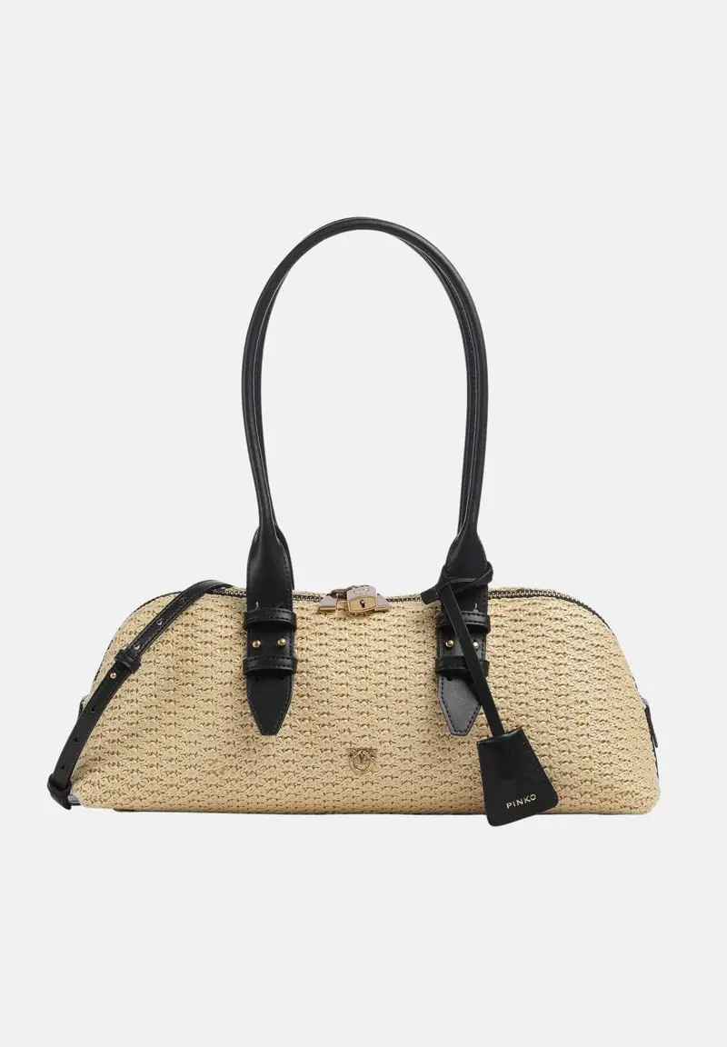 pinko Borsa a spalla Escape Bag Horizontal in rafia beige da donna