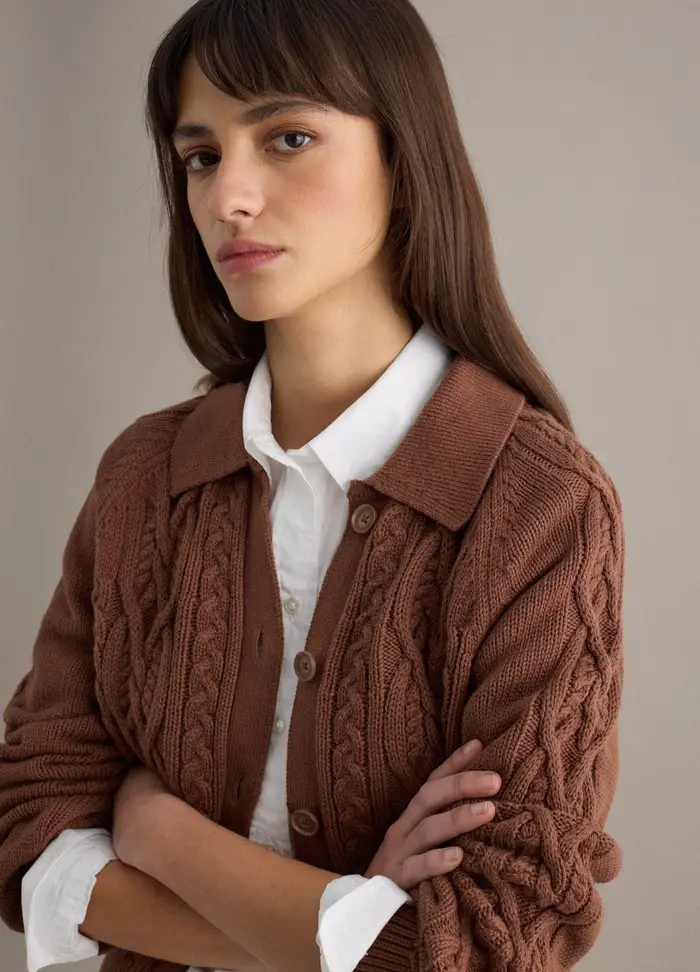 Cardigan In Puro Cotone Marrone Regular Fit, Donna, Marrone