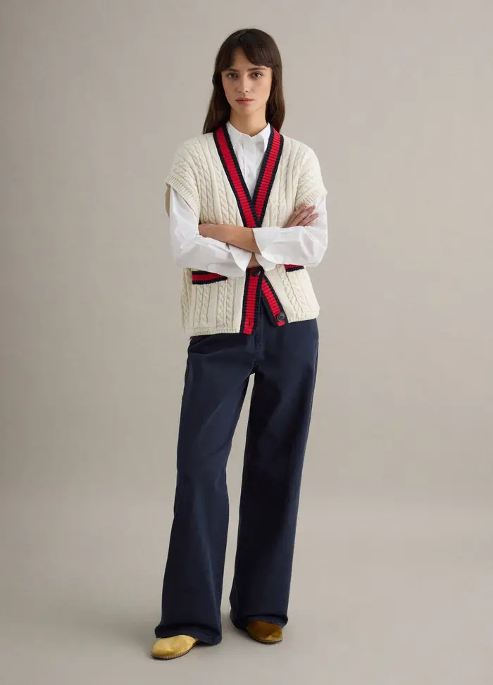 Pantaloni Chino Dritti In Cotone Elasticizzato Blu, Donna, Blu