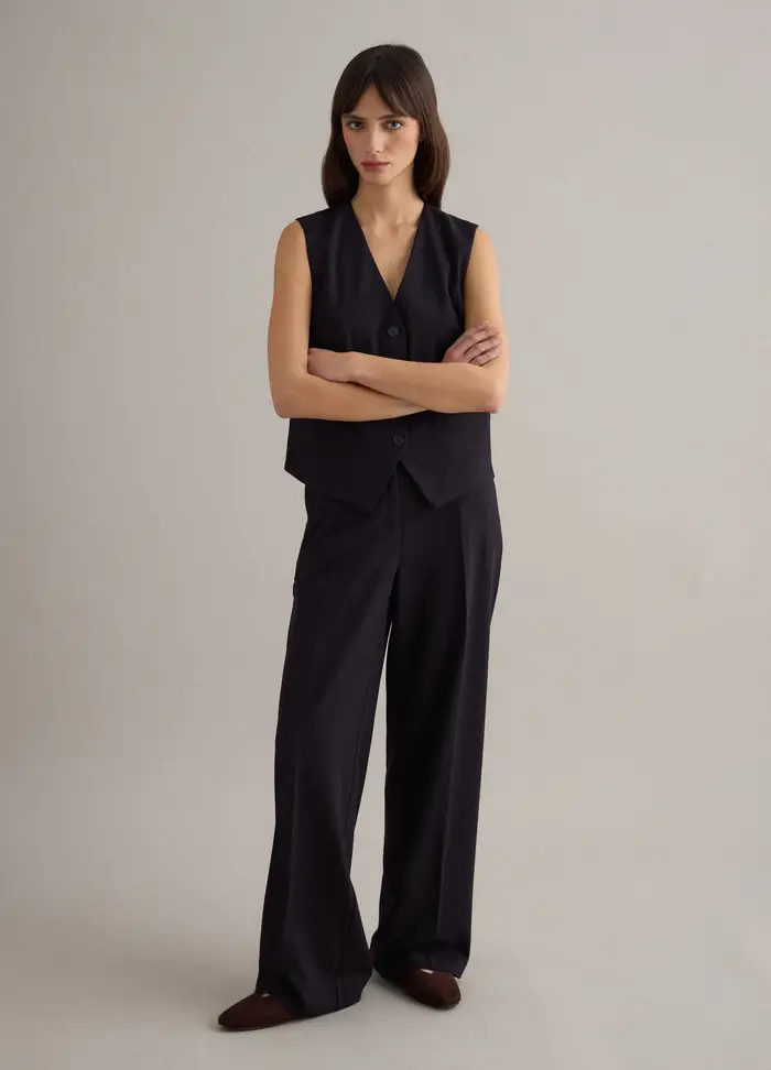 Pantaloni Flare In Misto Viscosa Neri, Donna, Nero