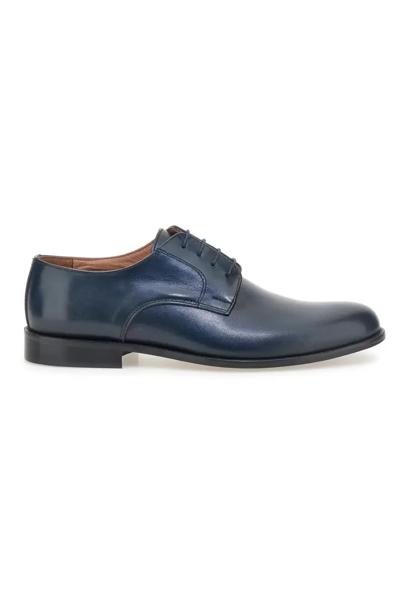 PITTARELLO Scarpe stringate blu in pelle con suola in cuoio made in Italy 7720 [BLUE]