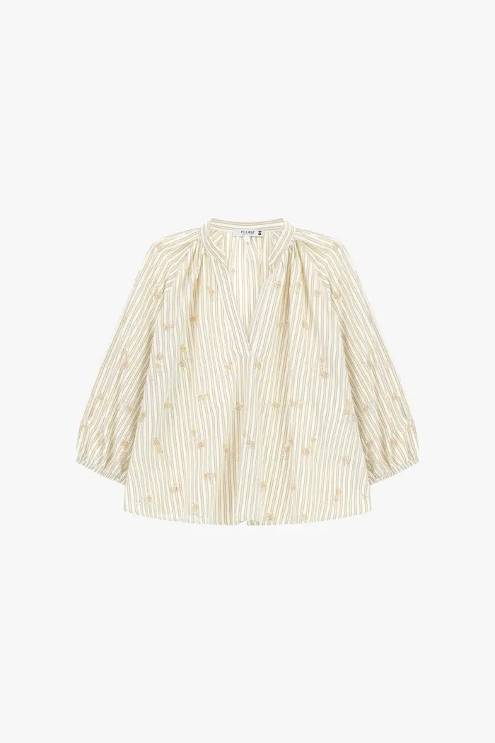 Please Blusa ampia con maniche a tre quarti e righe Panna