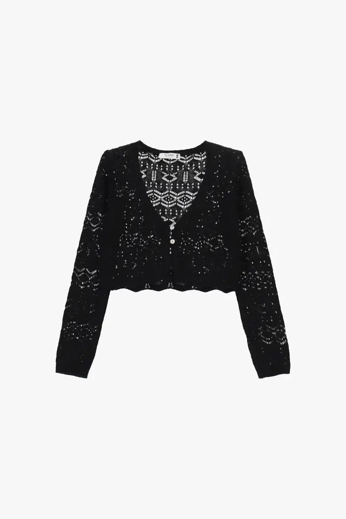 Please Cardigan traforato corto con maniche lunghe Nero