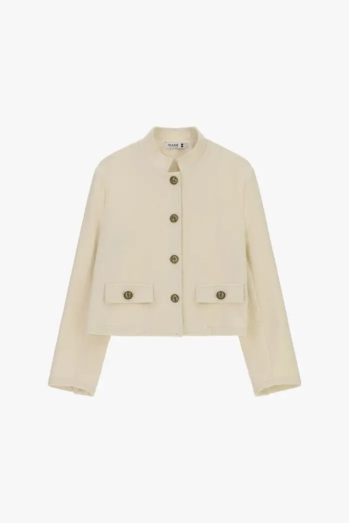 Please Giacca camicia corta con bottoni metallici Ecru