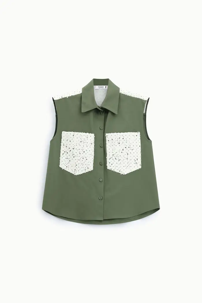 Please Gilet senza maniche con tasche applicate e bottoni New verde