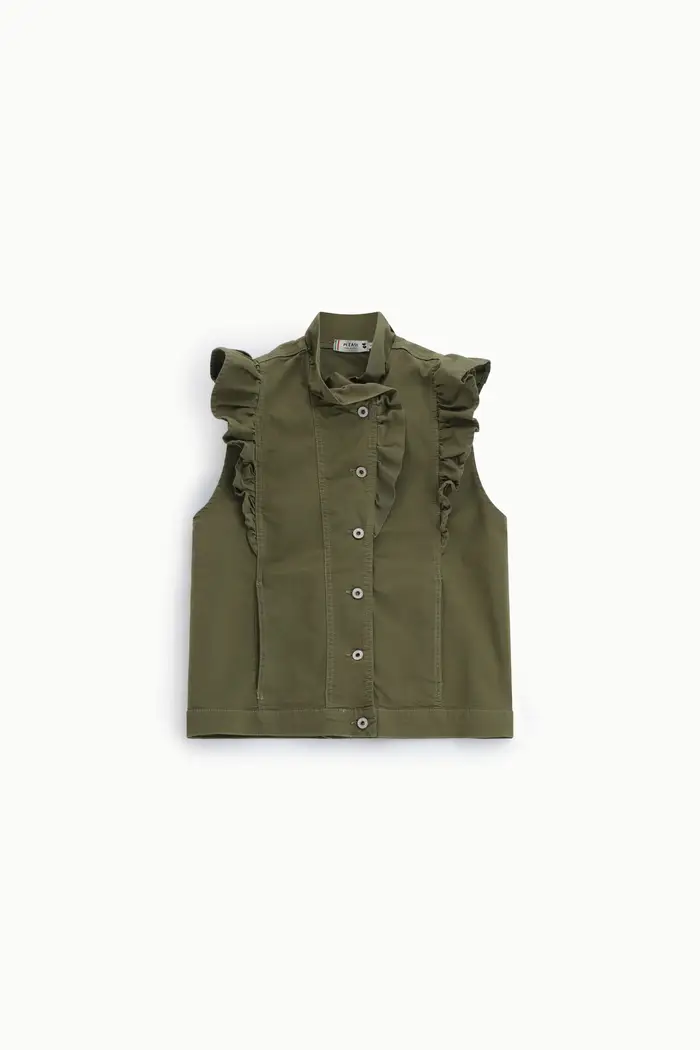 Please Gilet senza maniche con volant frontali Nuovo kaki