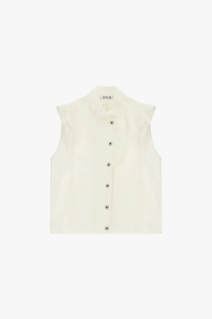 Please Gilet senza maniche con volant frontali Unbleached