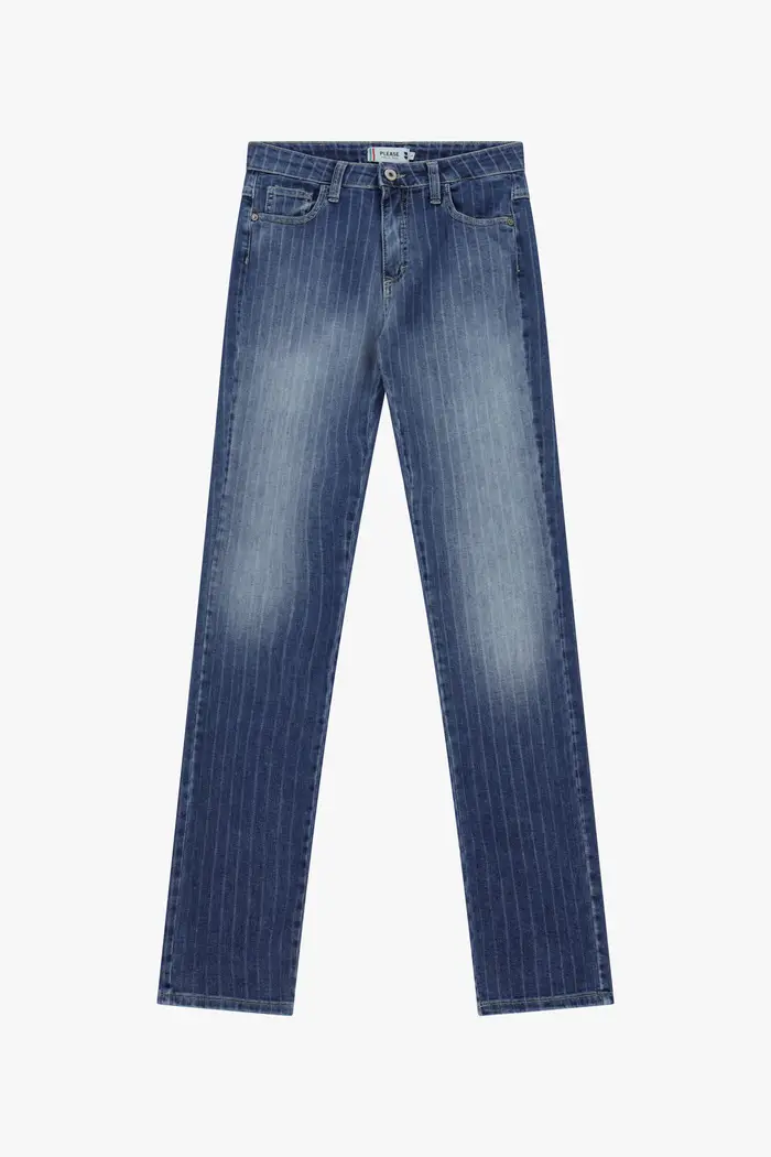 Jeans boot-cut slim a righe con vita media Blu denim