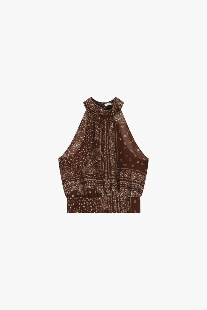 Please Top cropped bandana con collo allacciato Moro
