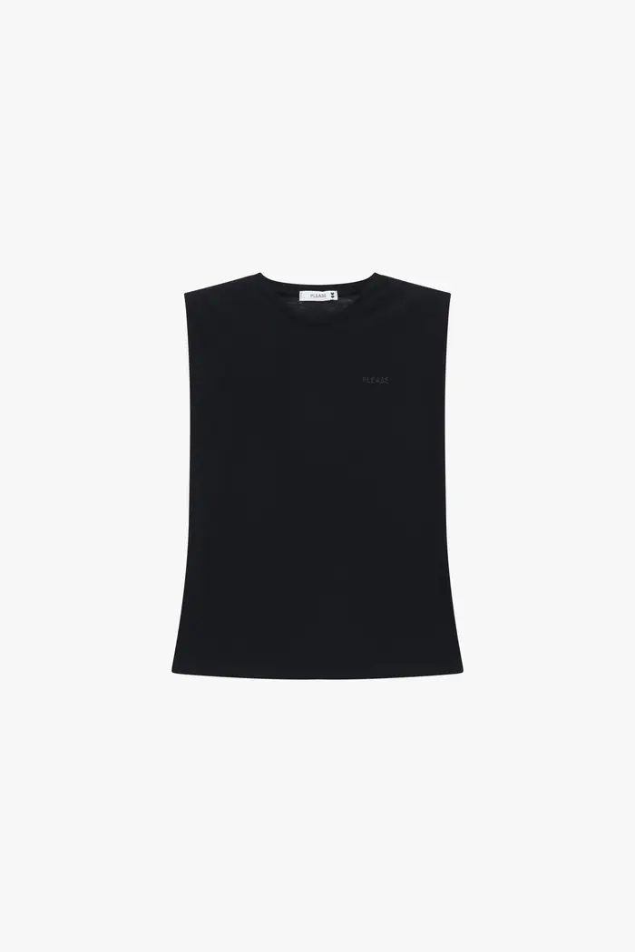 Top senza maniche spalle strutturate girocollo Nero