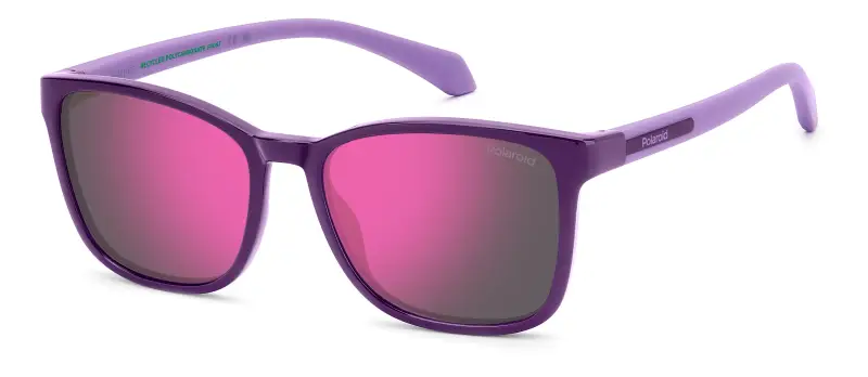 Polaroid Junior PLD 8077/S 0T7/AI Occhiali da sole Policarbonato Viola Grigio Squadrata Polarizzata Specchiato