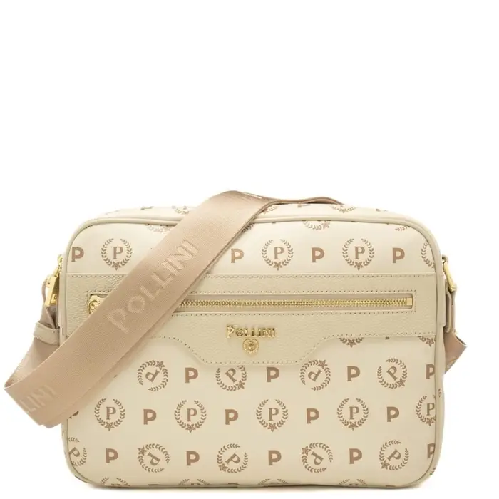 Pollini borsa a tracolla da donna con tasca con zip frontale e stampa pattern heritage avorio