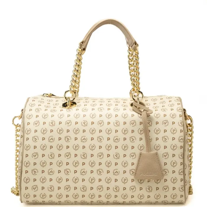Pollini borsa da donna con doppio manico e tracolla in catena con spallina avorio ghiaccio