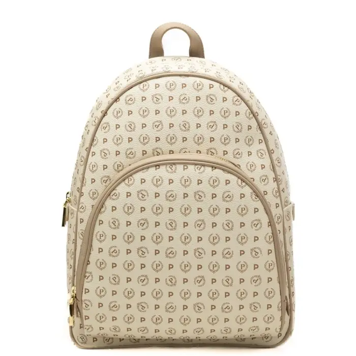 Pollini zaino da donna con stampa pattern heritage e tasca esterna con zip avorio ghiaccio