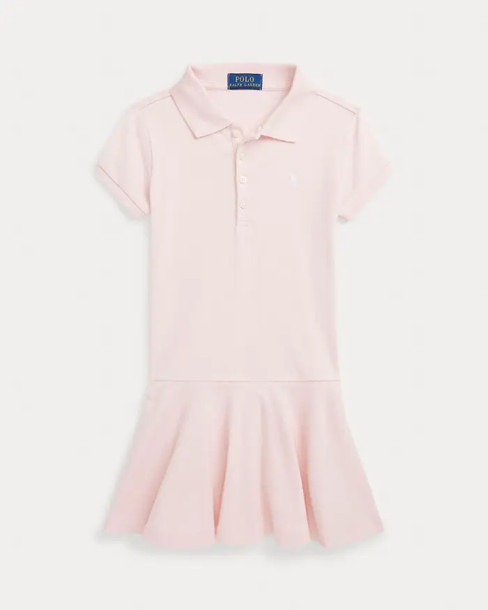 Abito polo cipria in piquè di cotone stretch Polo Ralph Lauren con balza