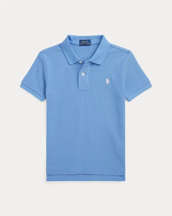 Polo in piquet celeste a maniche corte Polo Ralph Lauren con logo pony cipria