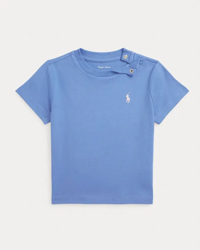 T-shirt avio in cotone a maniche corte con logo pony cipria