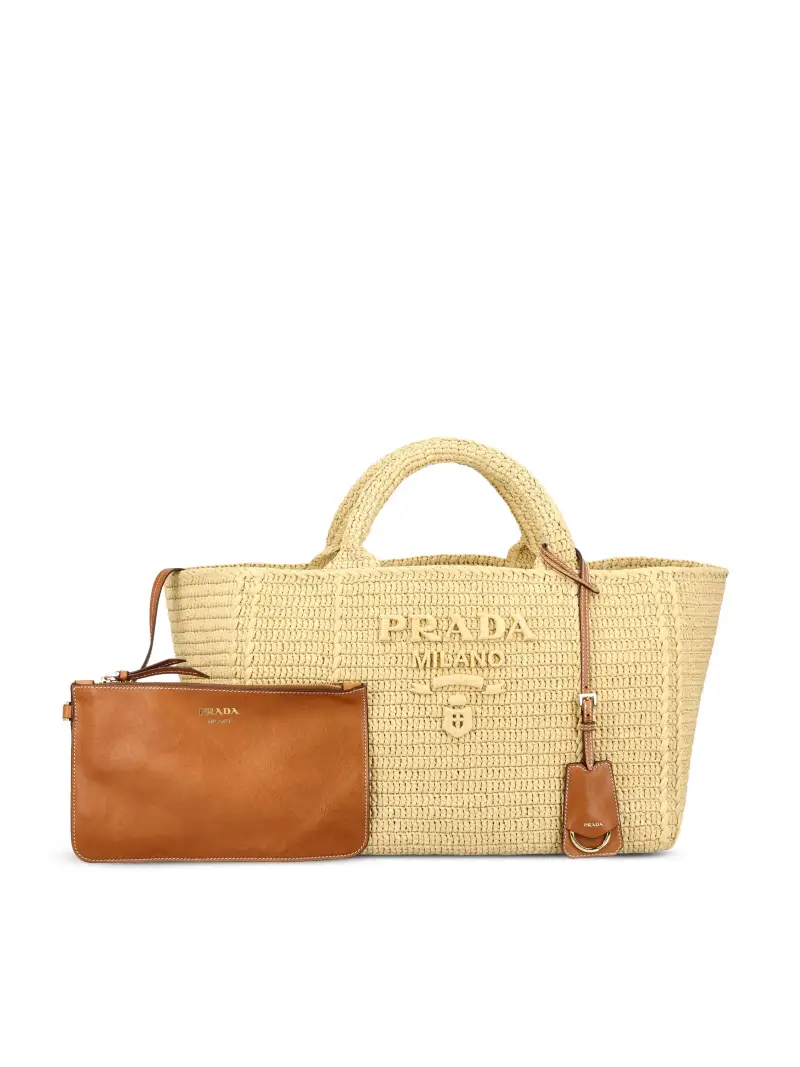 PRADA Borsa Shopping Large In Crochet BEIGE