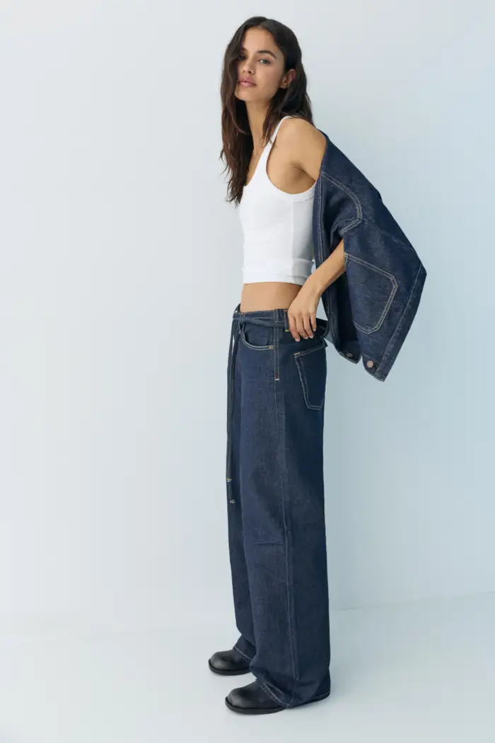 Pull&Bear Jeans Baggy Con Coulisse Blu marino