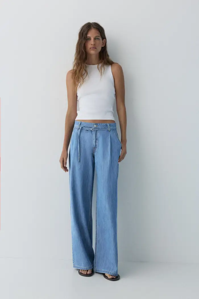 Pull&Bear Jeans Wide Leg Con Coulisse Azzurro chiaro