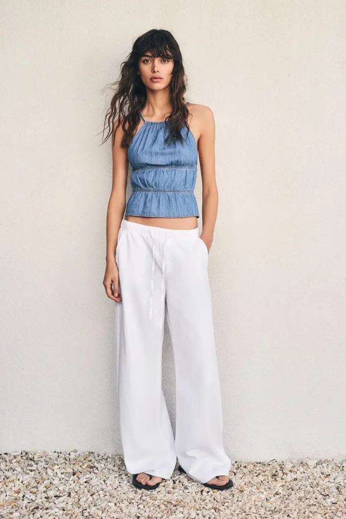 Pull&Bear Top Denim Con Schiena Scoperta Azzurro chiaro