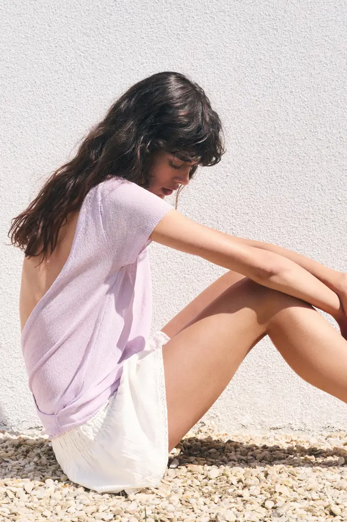 Pull&Bear Top In Maglia A Maniche Corte Con Schiena Scoperta Lilla