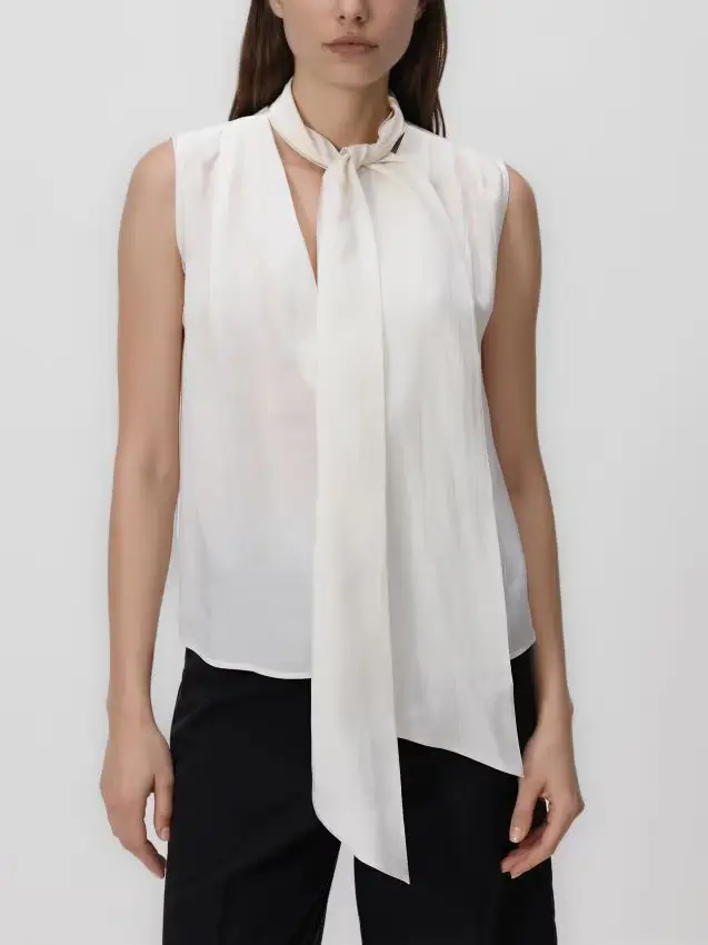 Blusa con sciarpa - panna