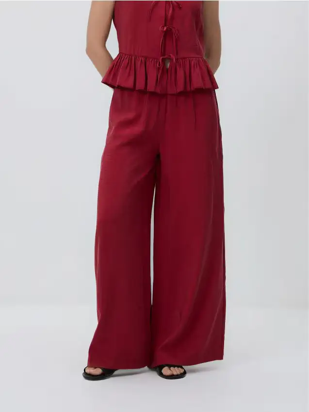 Pantaloni larghi con modal - maroon