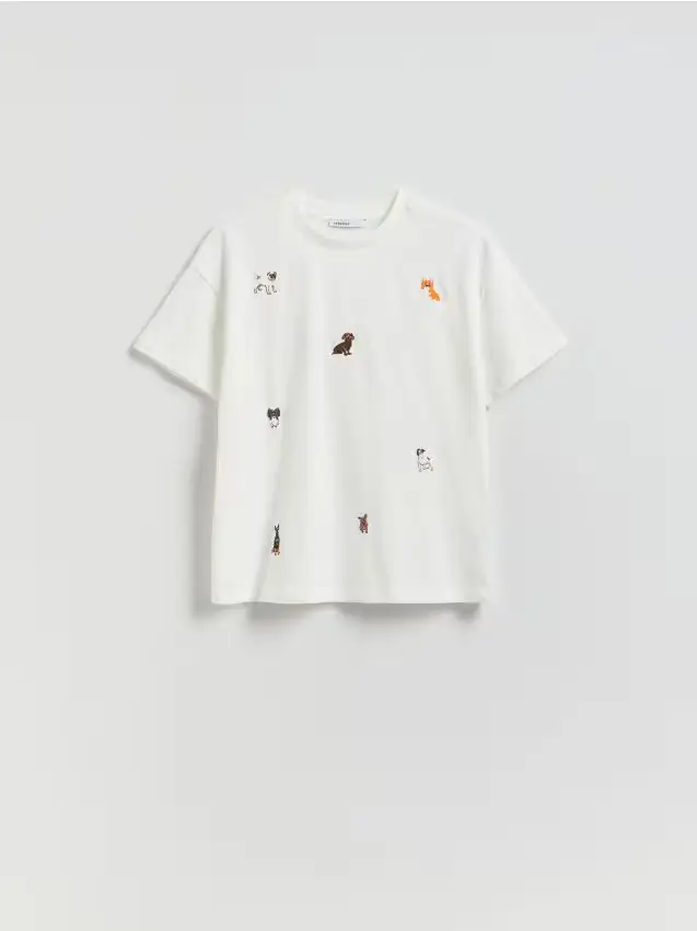 T-shirt in cotone con ricamo - bianco