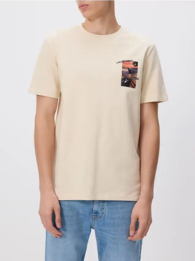 T-shirt regular fit con stampa - beige