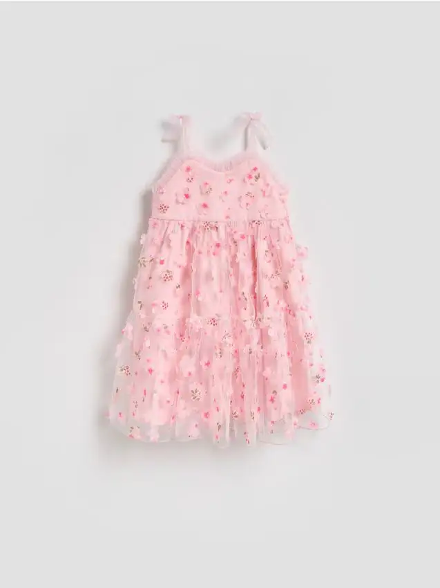 Vestito con bretelline e gonna in tulle - multicolore