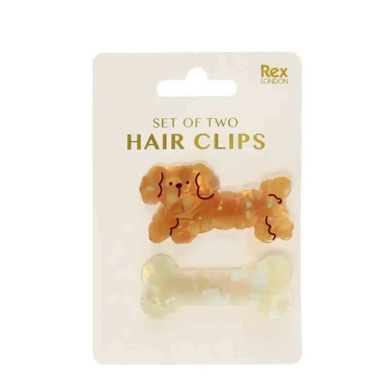 Rex London Fermaglio per capelli da ragazza Dog and bone (x2) Beige