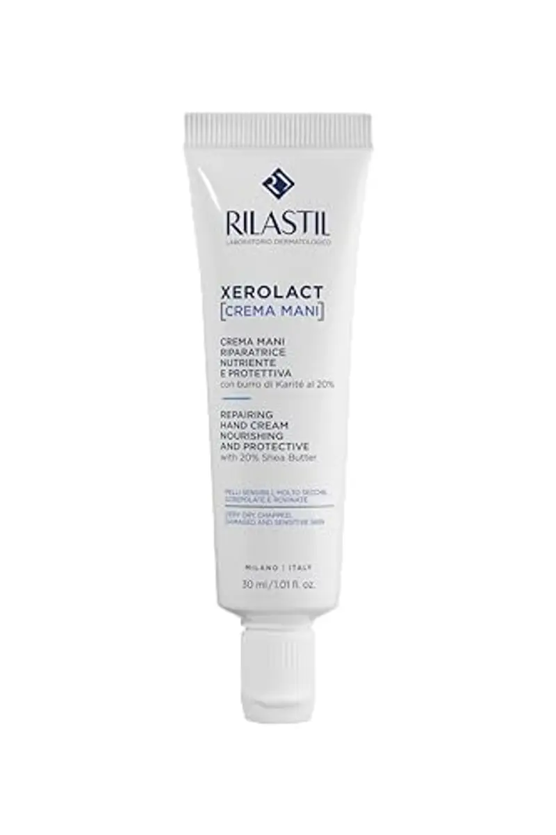 Rilastil Xerolact Crema Mani Riparatrice, Trattamento Restitutivo, Nutriente e Protettiva con Burro di Karité per Pelli Sensibili, Molto