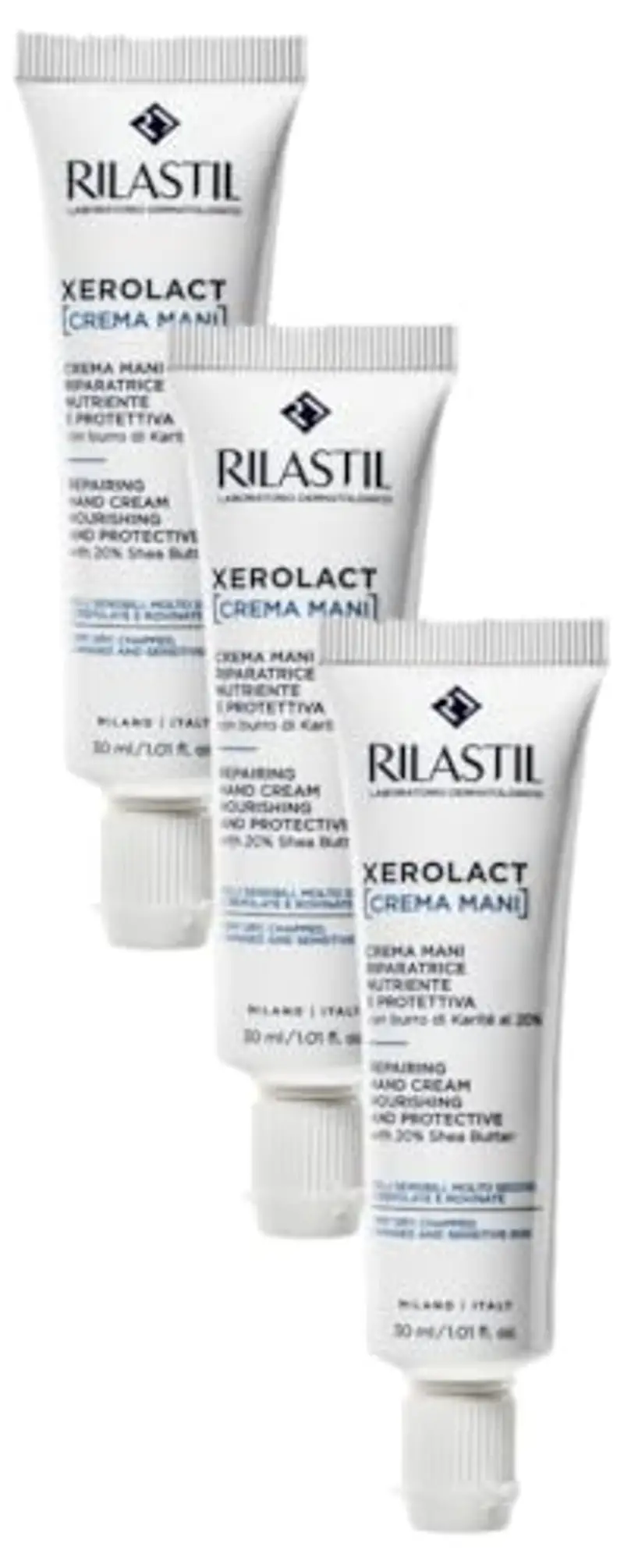 Rilastil Xerolact Crema Mani Riparatrice, Trattamento Restitutivo, Nutriente e Protettiva con Burro di Karité per Pelli Sensibili, Molto