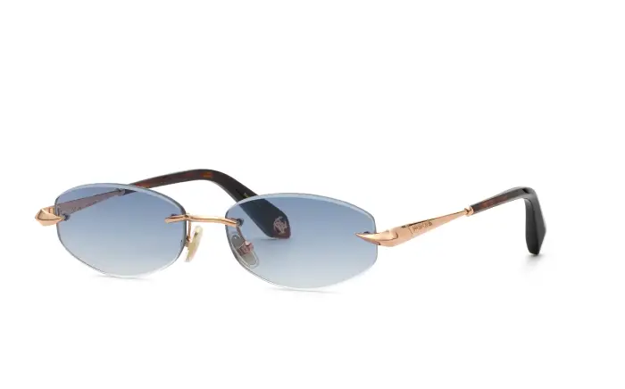 Roberto Cavalli Donna SRC207M 8FCB Occhiali da sole Metallo Oro Blu Squadrata Normale Sfumato