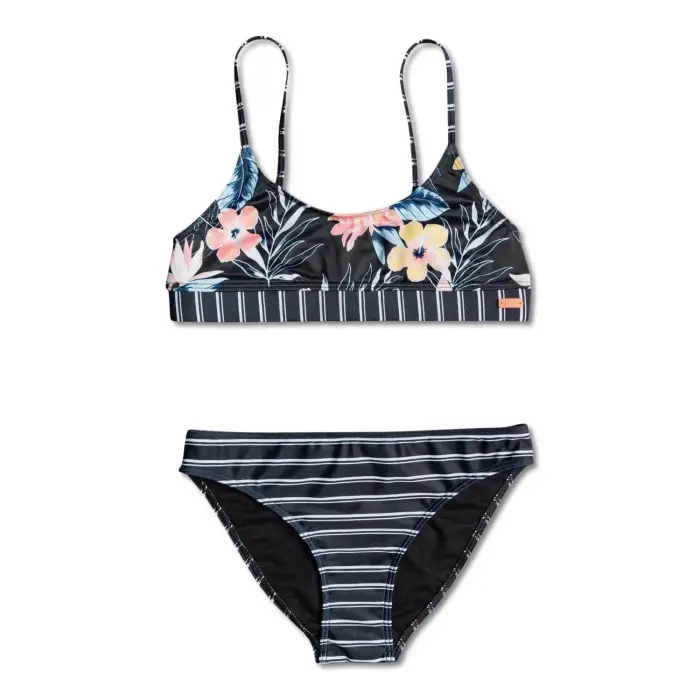 Costume da bagno 2 pezzi per bambina Roxy Flowers Addict Noir