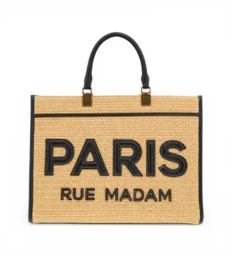 RUE MADAM PARIS per donna 1533 Borsa tote Iconique nera in paglia (OSFA), Marrone, Casual, Poliuretano Oro