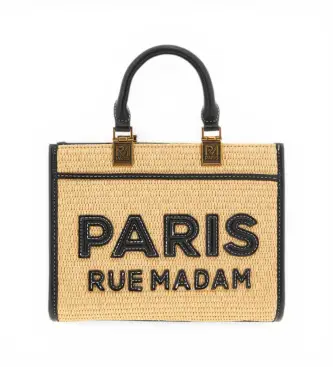 RUE MADAM PARIS per donna 1534 Mini borsa tote in paglia nera Iconique (OSFA), Nero, Marrone, Casual, Poliuretano Oro