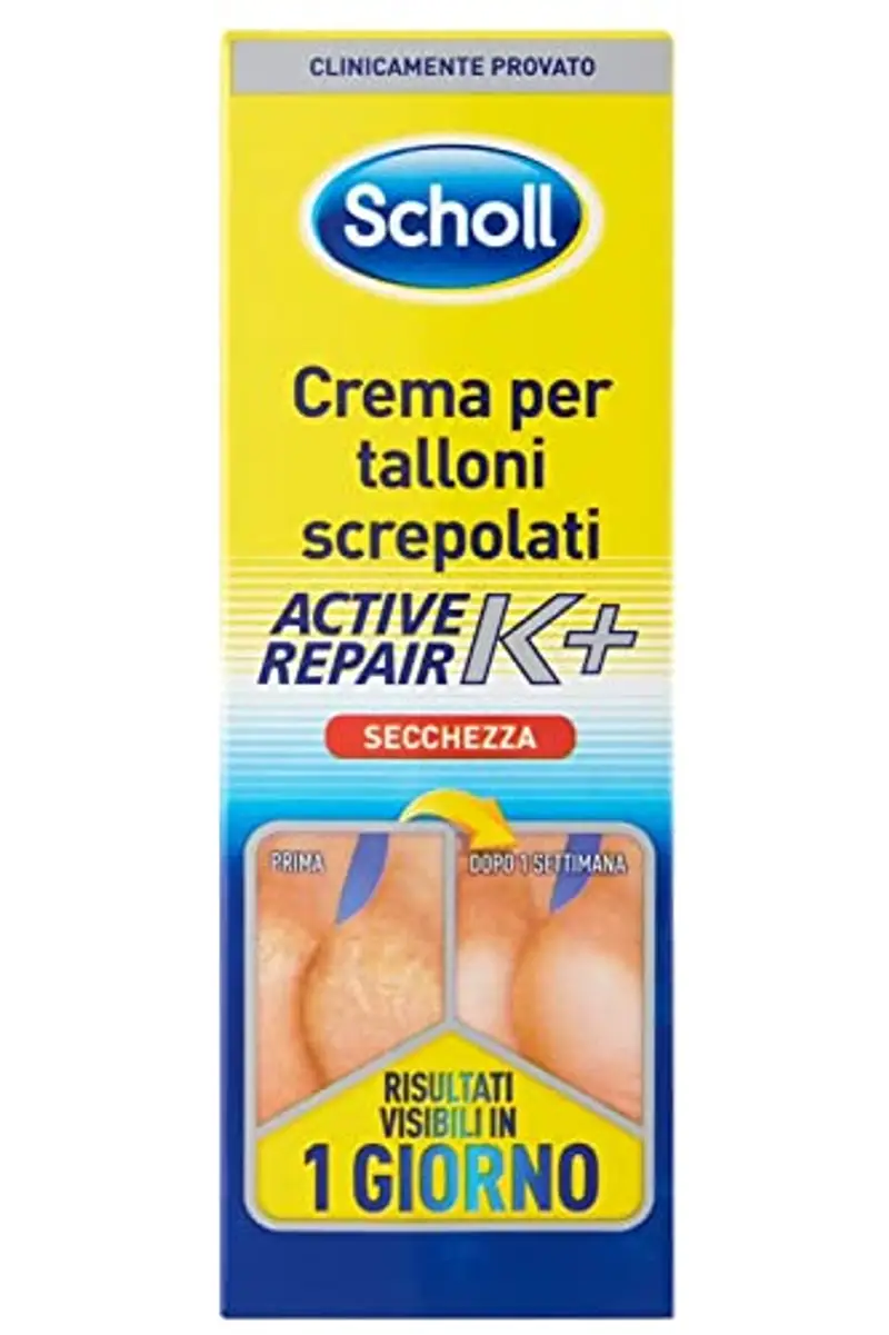 Scholl Crema per Talloni Screpolati Active Repair K+, Crema Idratante per Talloni con Cheratina, Assorbimento Rapido ed Effetto Duraturo