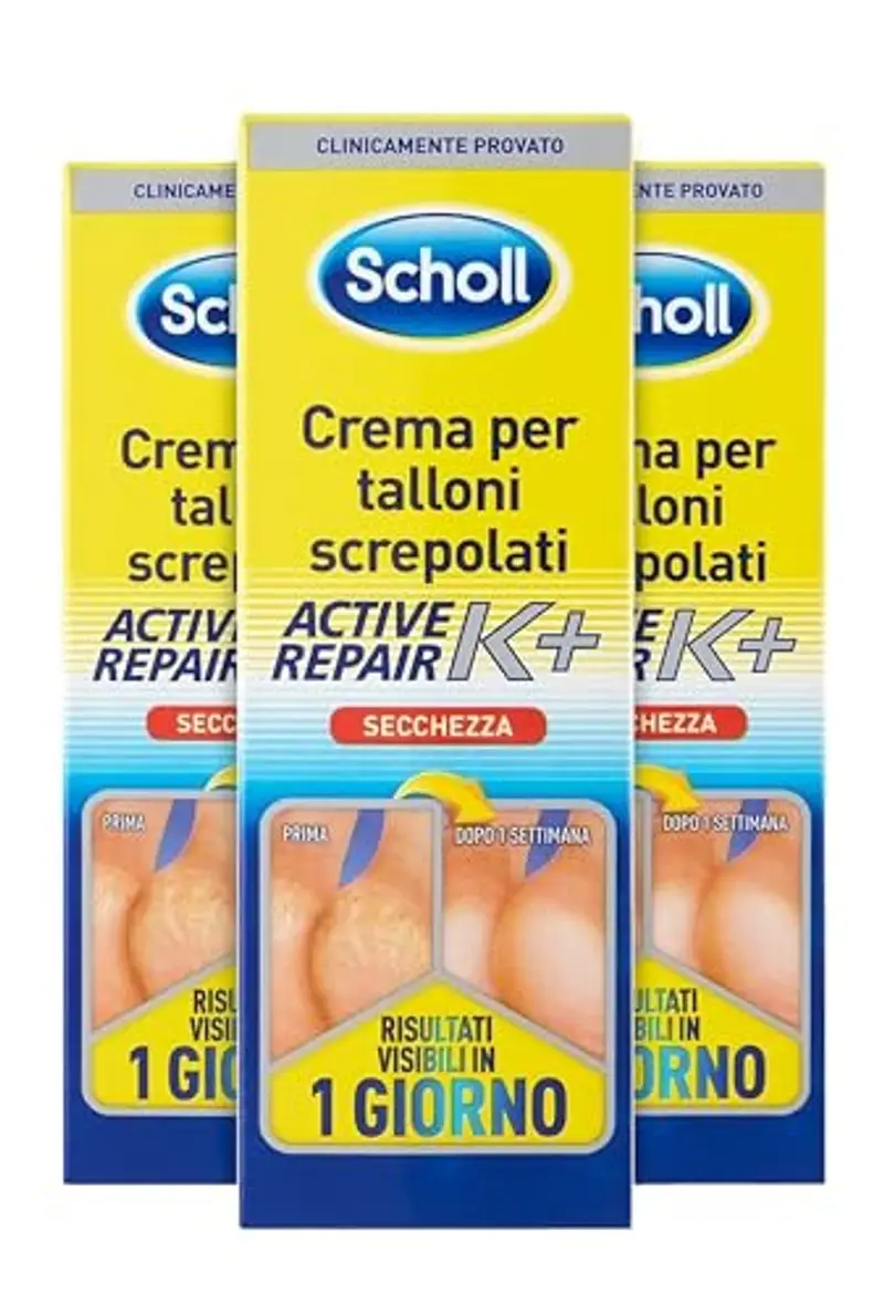 Scholl Crema per Talloni Screpolati Active Repair K+, Crema Idratante per Talloni con Cheratina, Assorbimento Rapido ed Effetto Duraturo