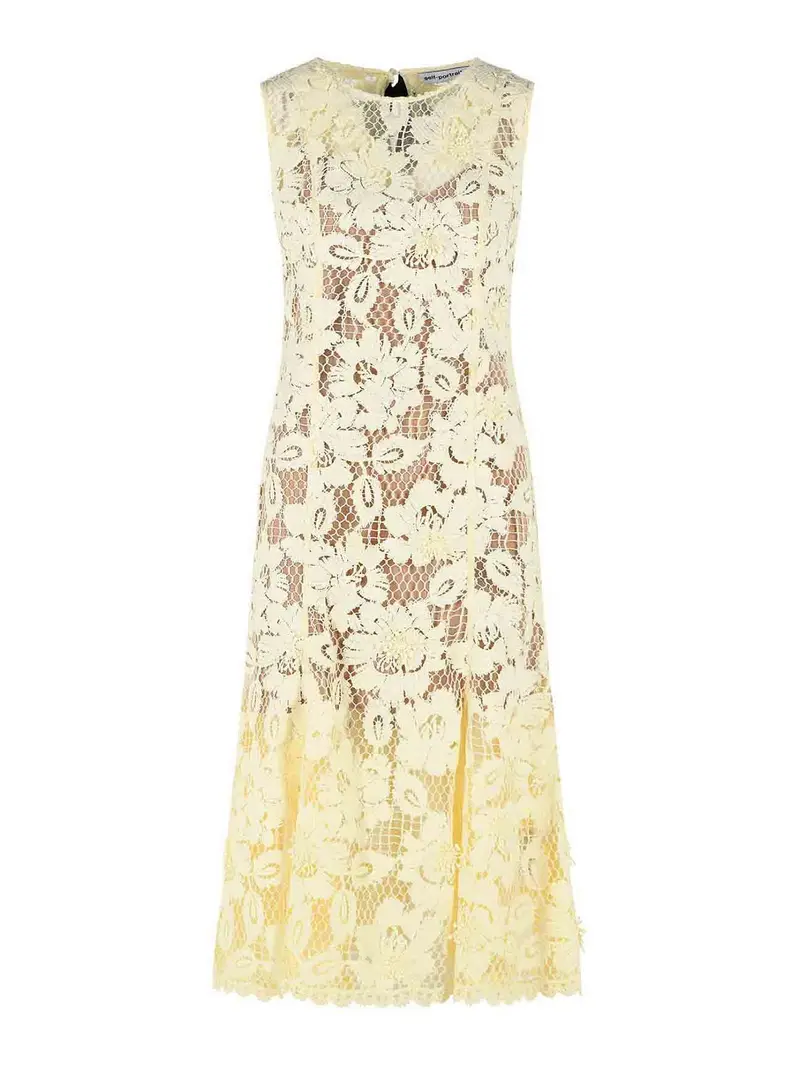 Self Portrait Abito in poliestere giallo all uncinetto